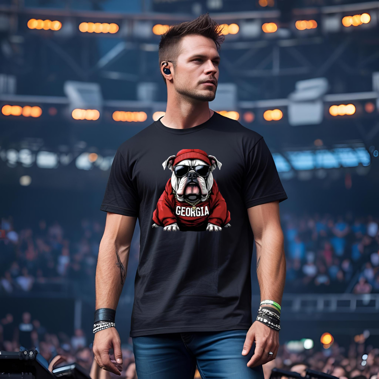 Georgia Bulldog Beanie Graphic Tee – Cool Bulldog in Beanie & Shades (Unisex)