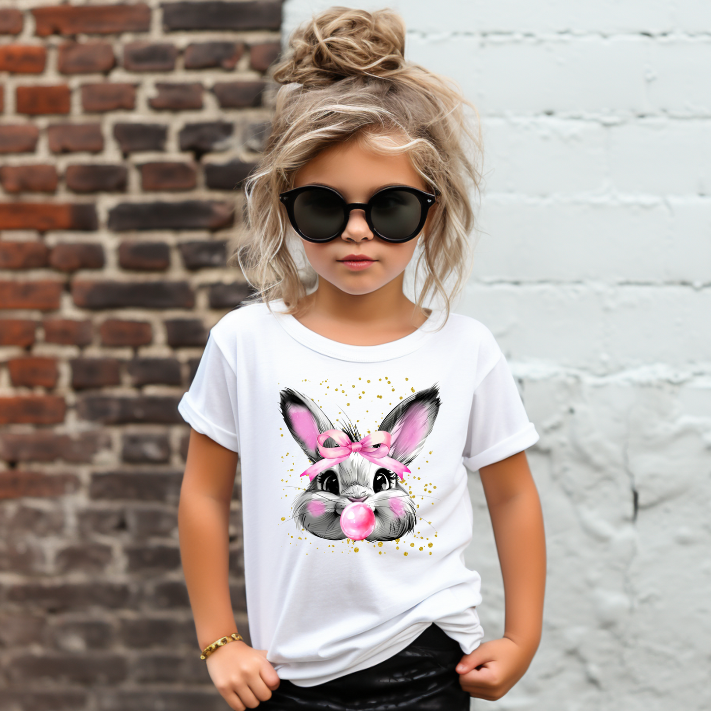 Bunny Bubble Glimmer White Youth Tshirt