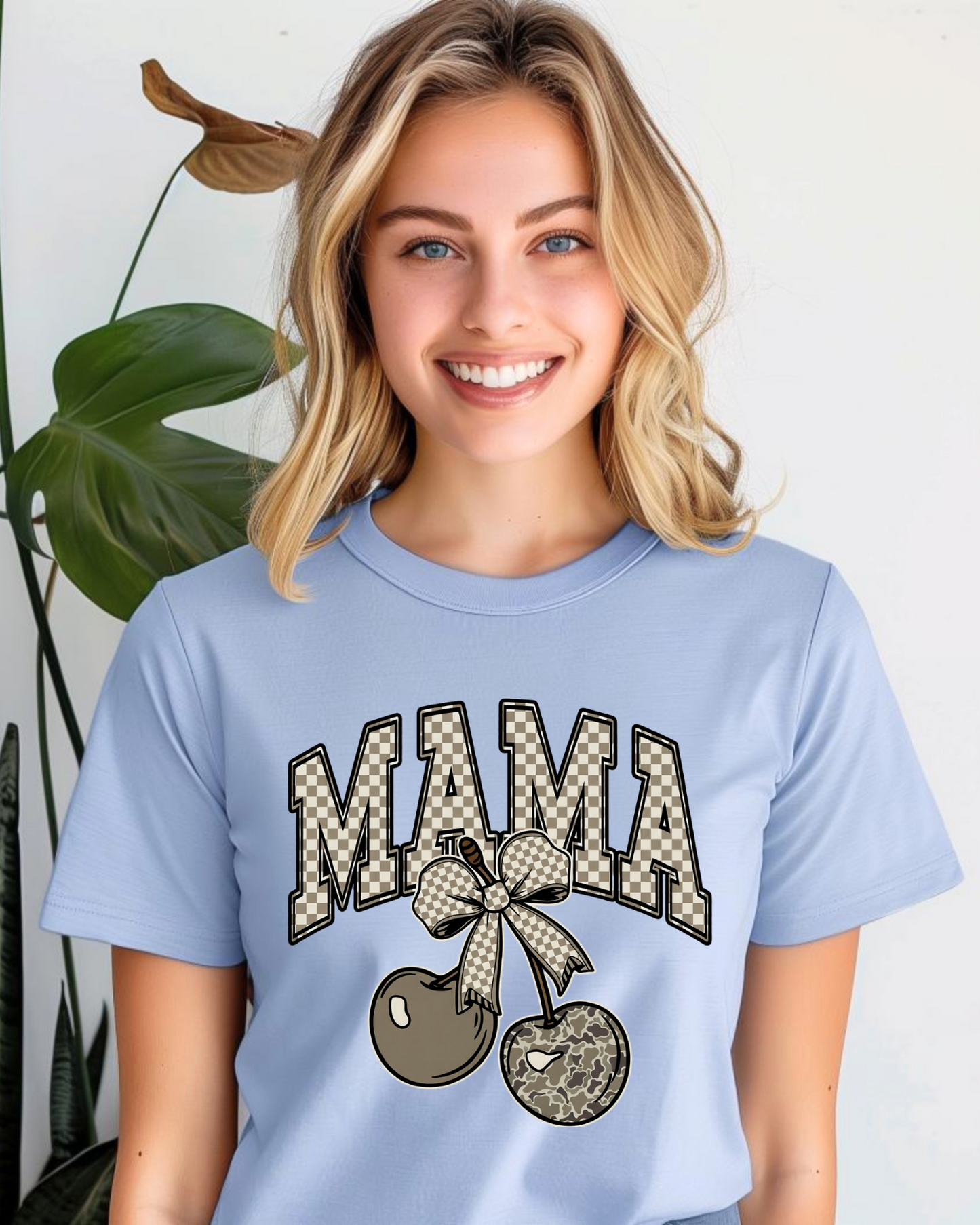 Mama Checkered Cherry Graphic Tee