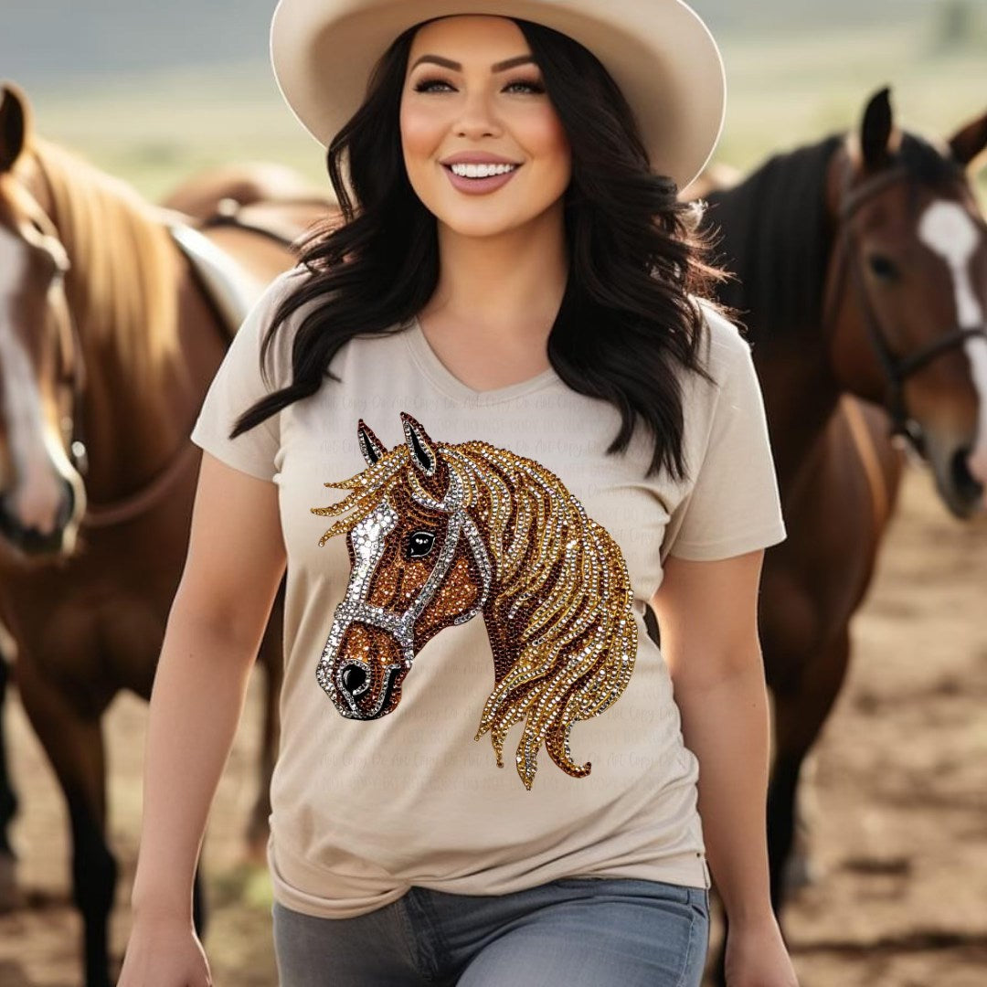 Faux Rhinestone Horse T-shirt