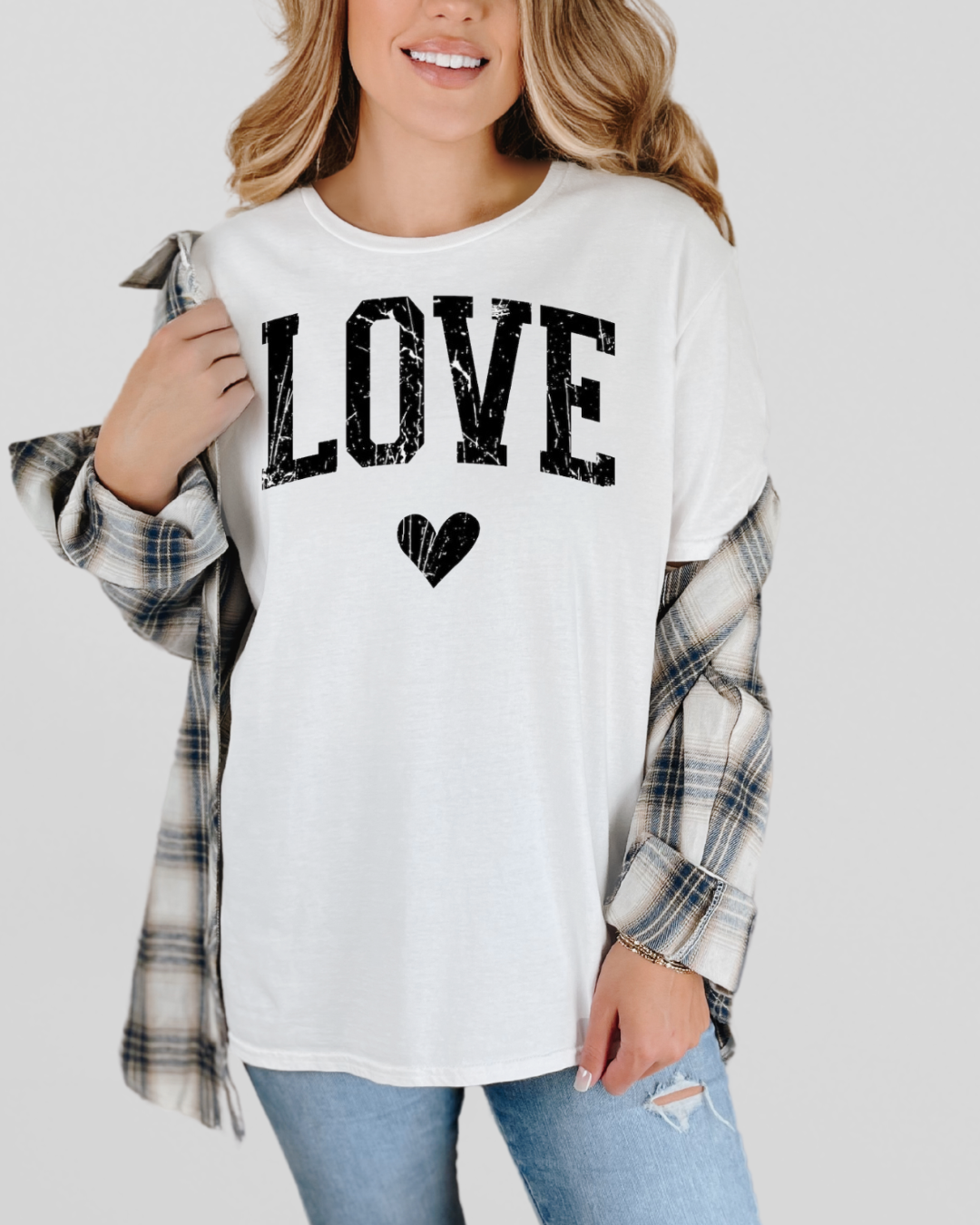 Distressed LOVE Heart Tee β Vintage Valentine Graphic T-Shirt