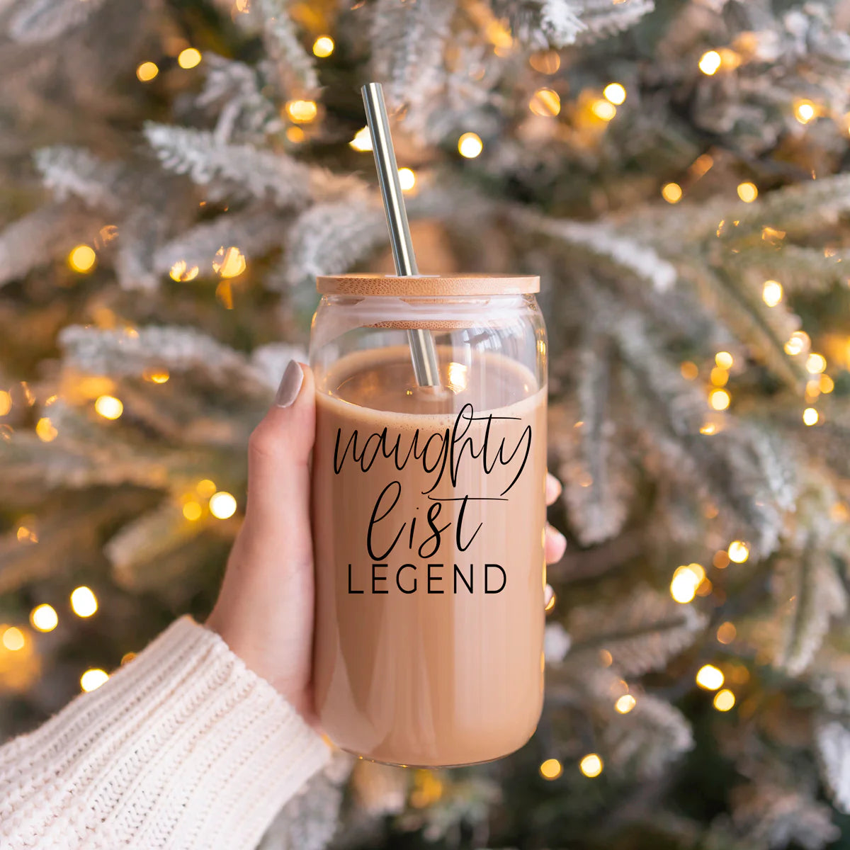 Naughty List Legend 17OZ Libby Glass with Lid and Straw