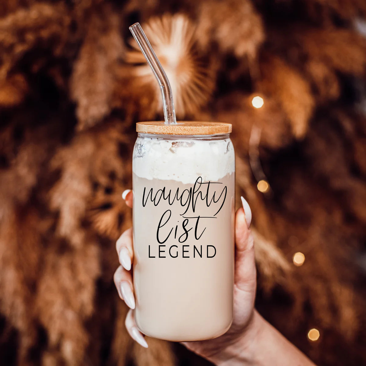 Naughty List Legend 17OZ Libby Glass with Lid and Straw