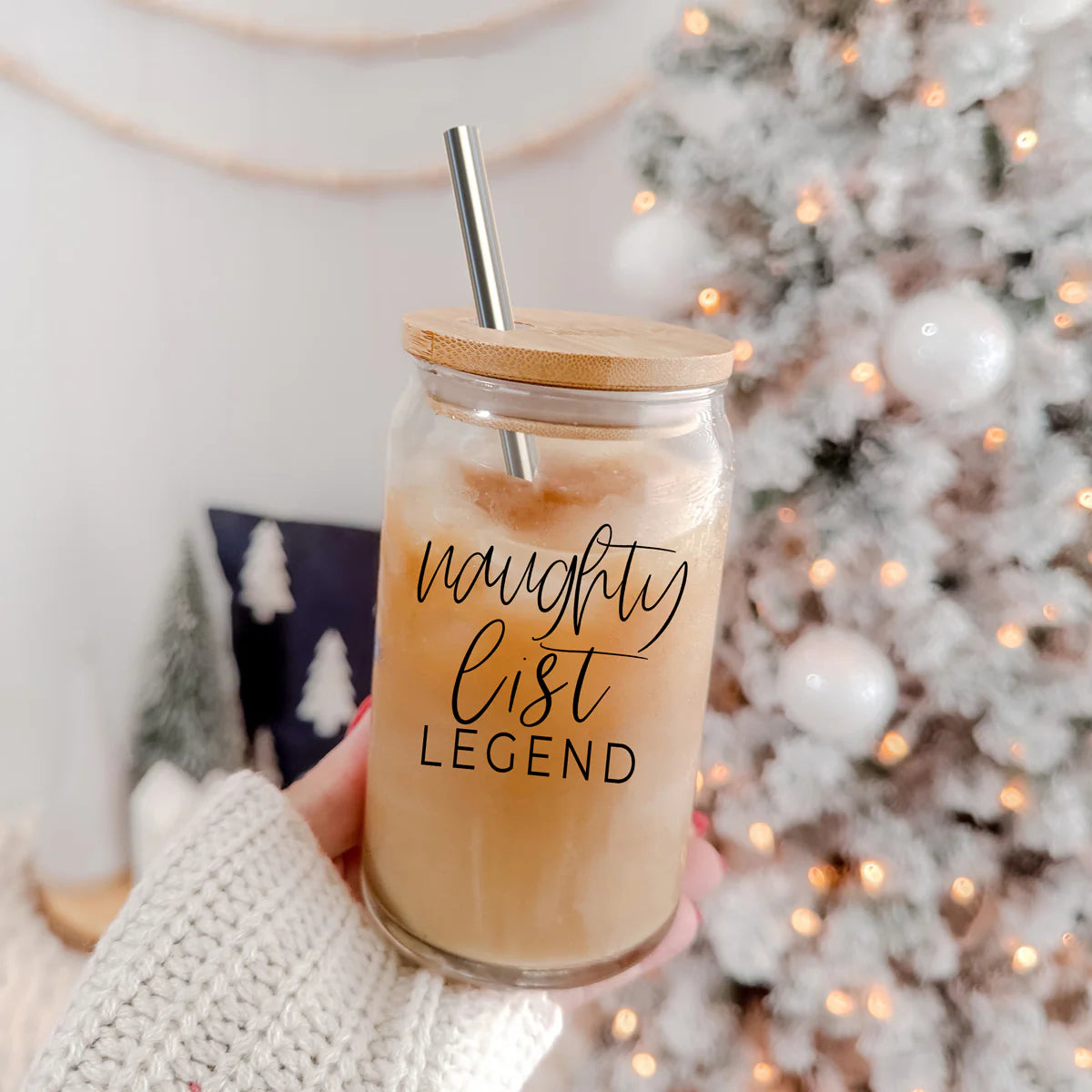 Naughty List Legend 17OZ Libby Glass with Lid and Straw