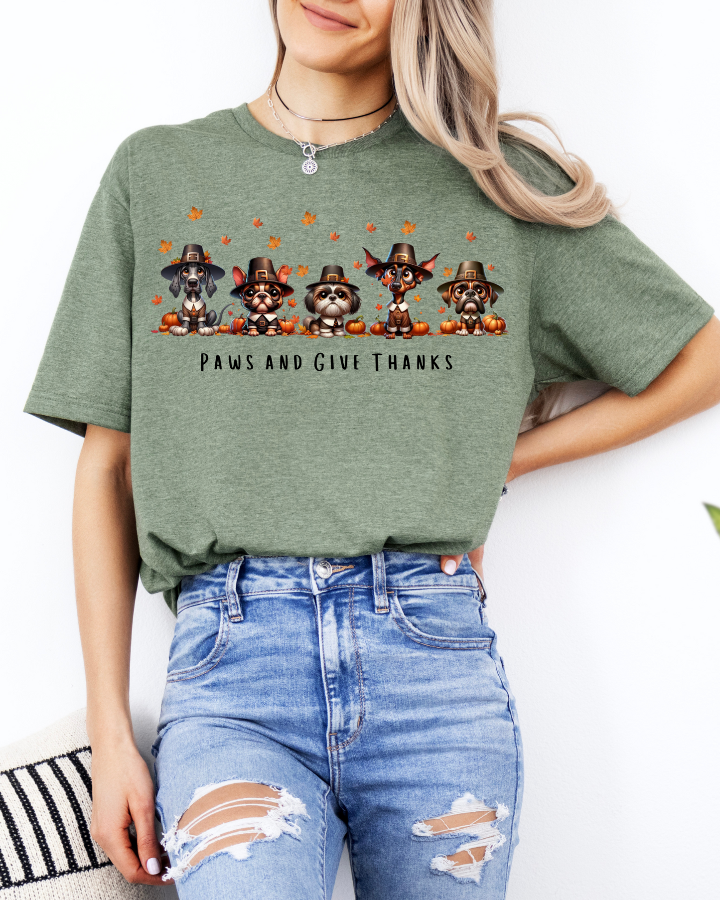 Paws & Give Thanks | Thanksgiving Pilgrim Pups T-Shirt