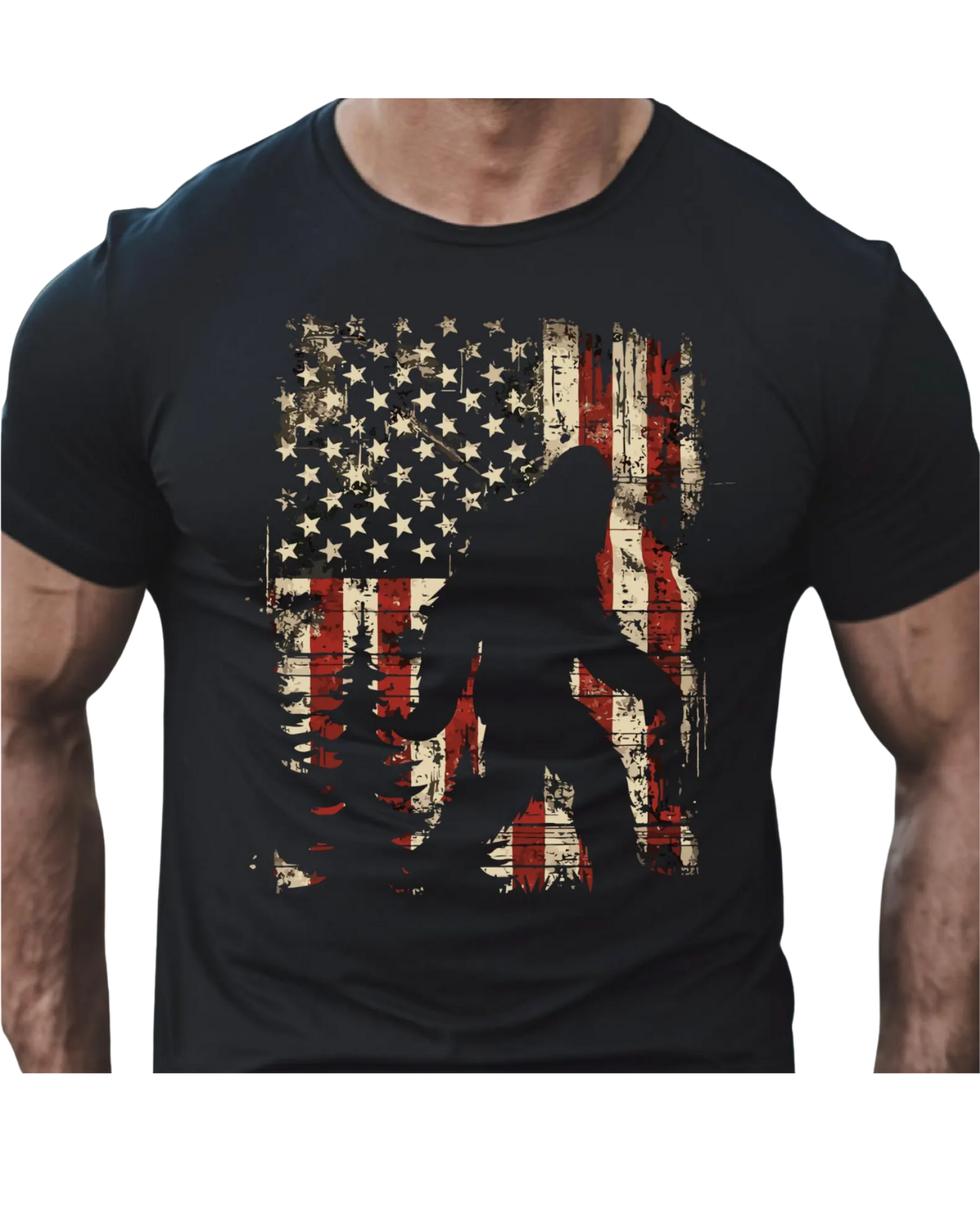 Patriotic Sasquatch American Flag Graphic T-Shirt
