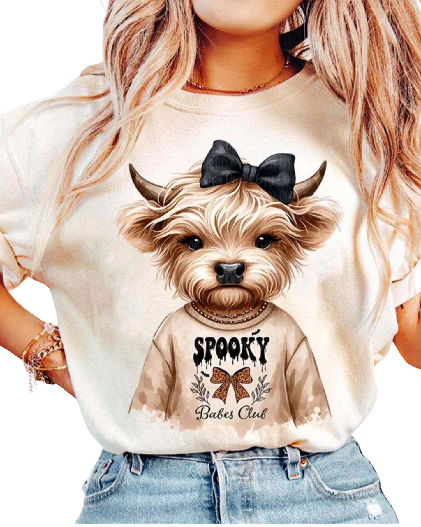 Spooky Babes Club Highland Cow Tee – Cute Halloween Graphic T-Shirt