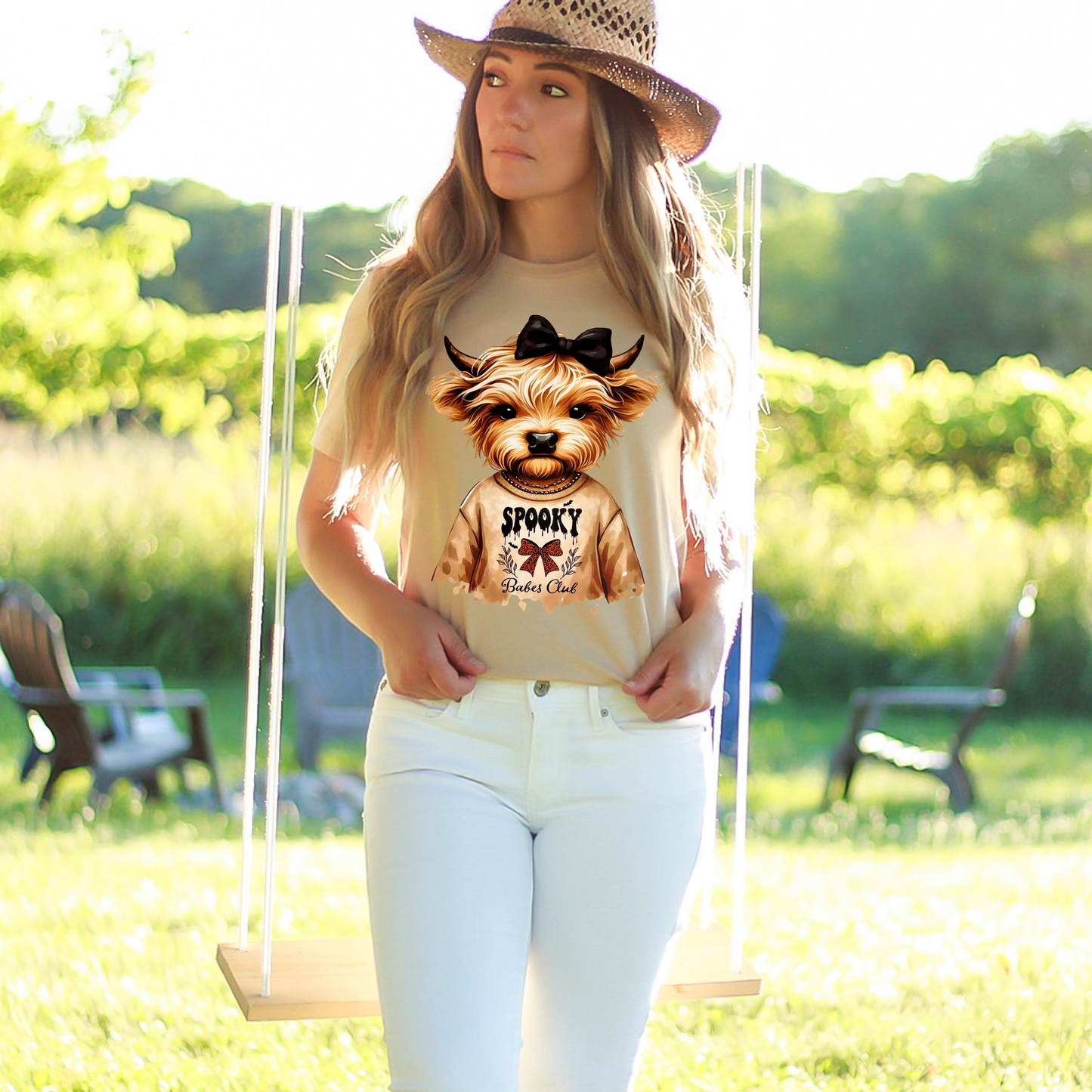Spooky Babes Club Highland Cow Tee – Cute Halloween Graphic T-Shirt