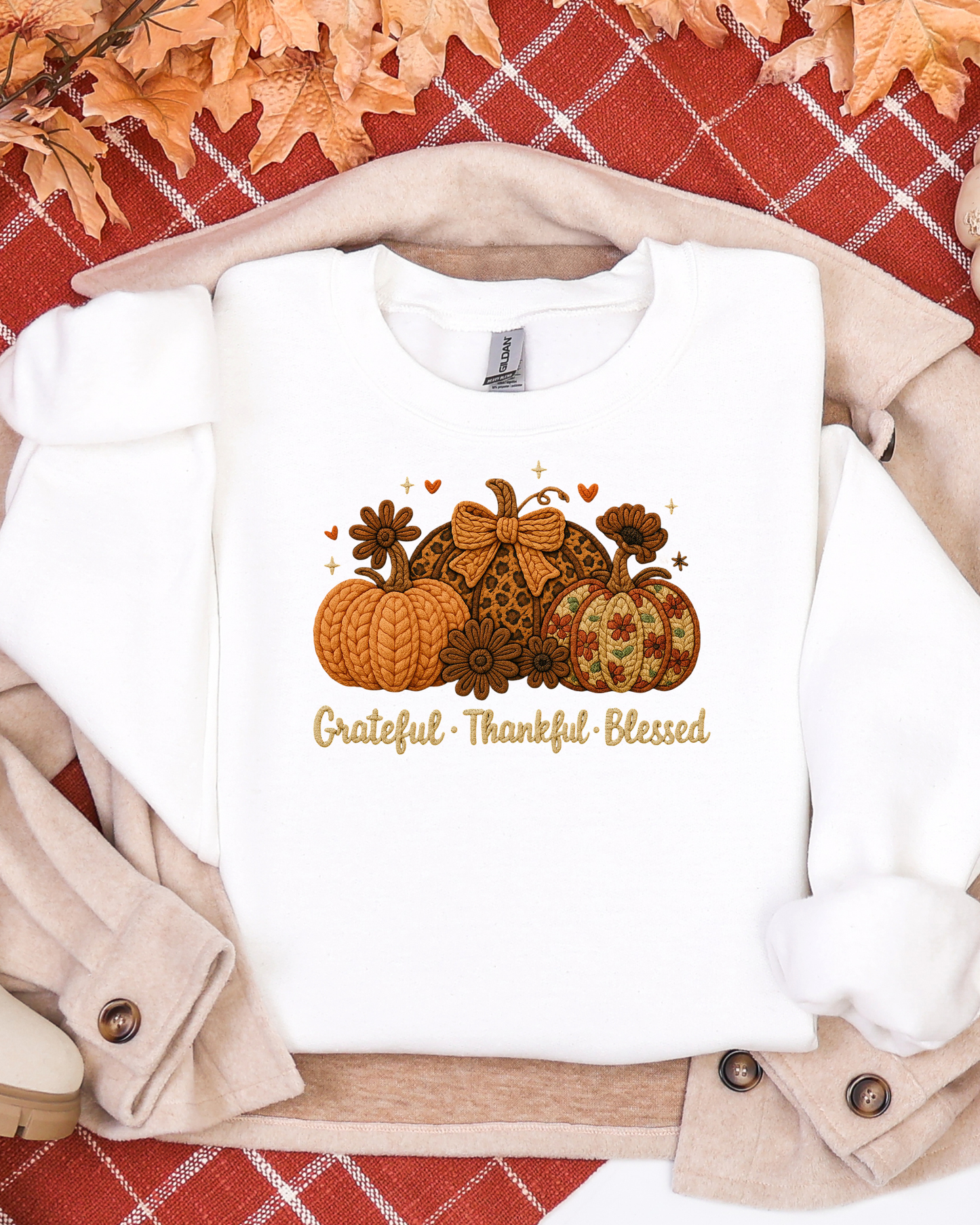 🍂 “Grateful • Thankful • Blessed” Pumpkin Trio Sweatshirt | Cozy Fall Crewneck