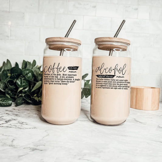 Coffee Defiition 17OZ Libby Glass with Lid and Straw