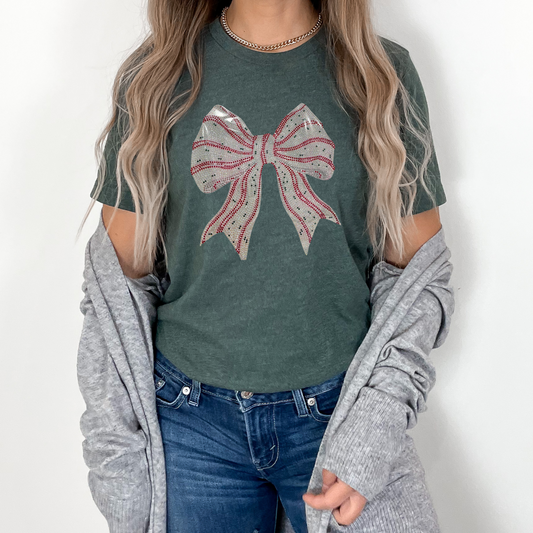 Rhinestone Christmas Snack Cake Bow T-Shirt