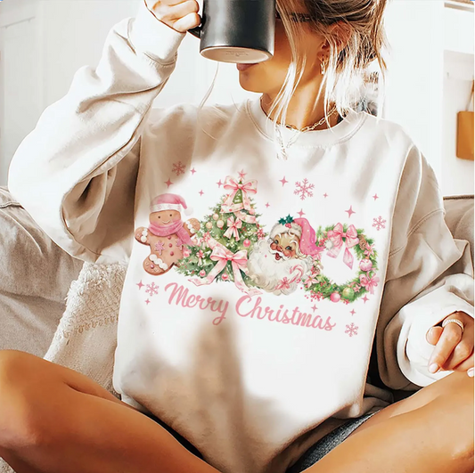 Pink Christmas Coquette Crop Sweatshirt