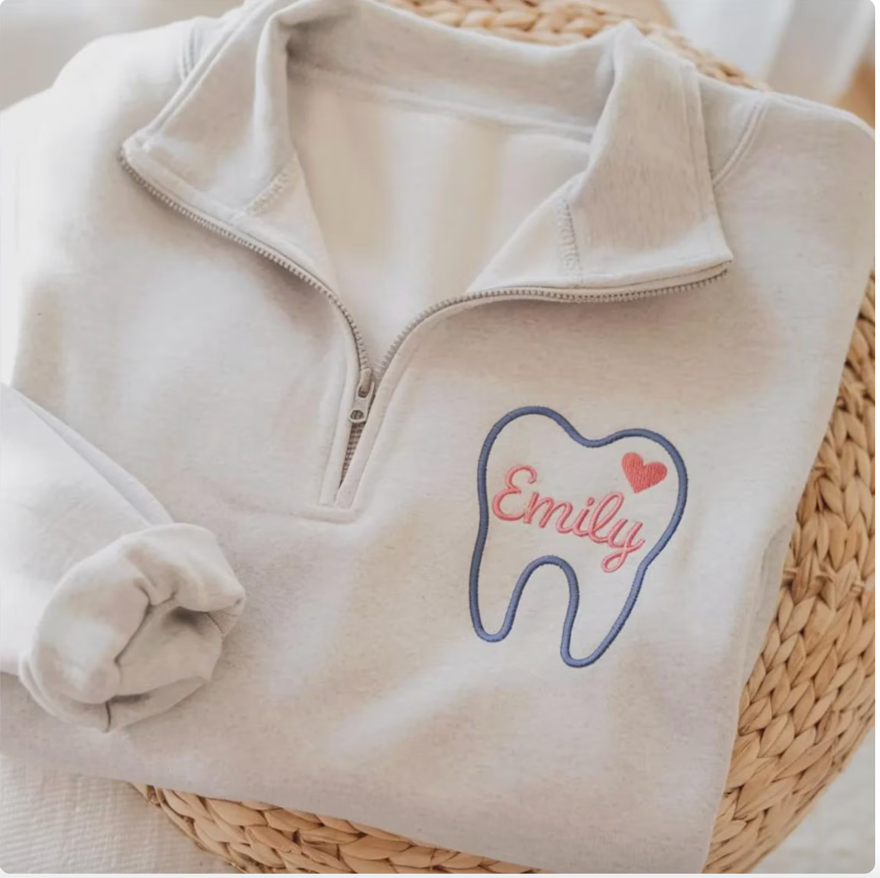 🦷 Personalized Dental Name Quarter-Zip Pullover | Custom Tooth Embroidery
