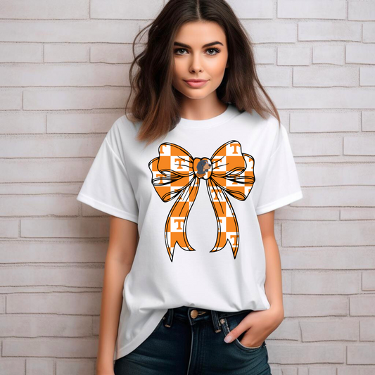 Tennessee Volunteers Bow T-Shirt | Smokey Mascot & Checkerboard Game Day T-Shirt