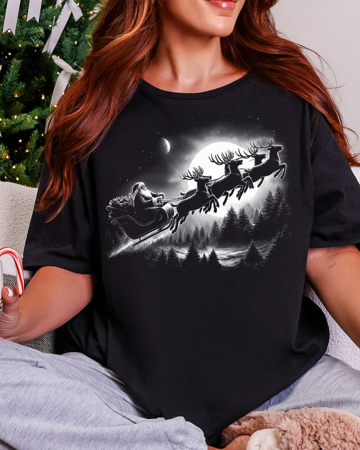 Vintage Moonlit Santa Sleigh Ride T-Shirt