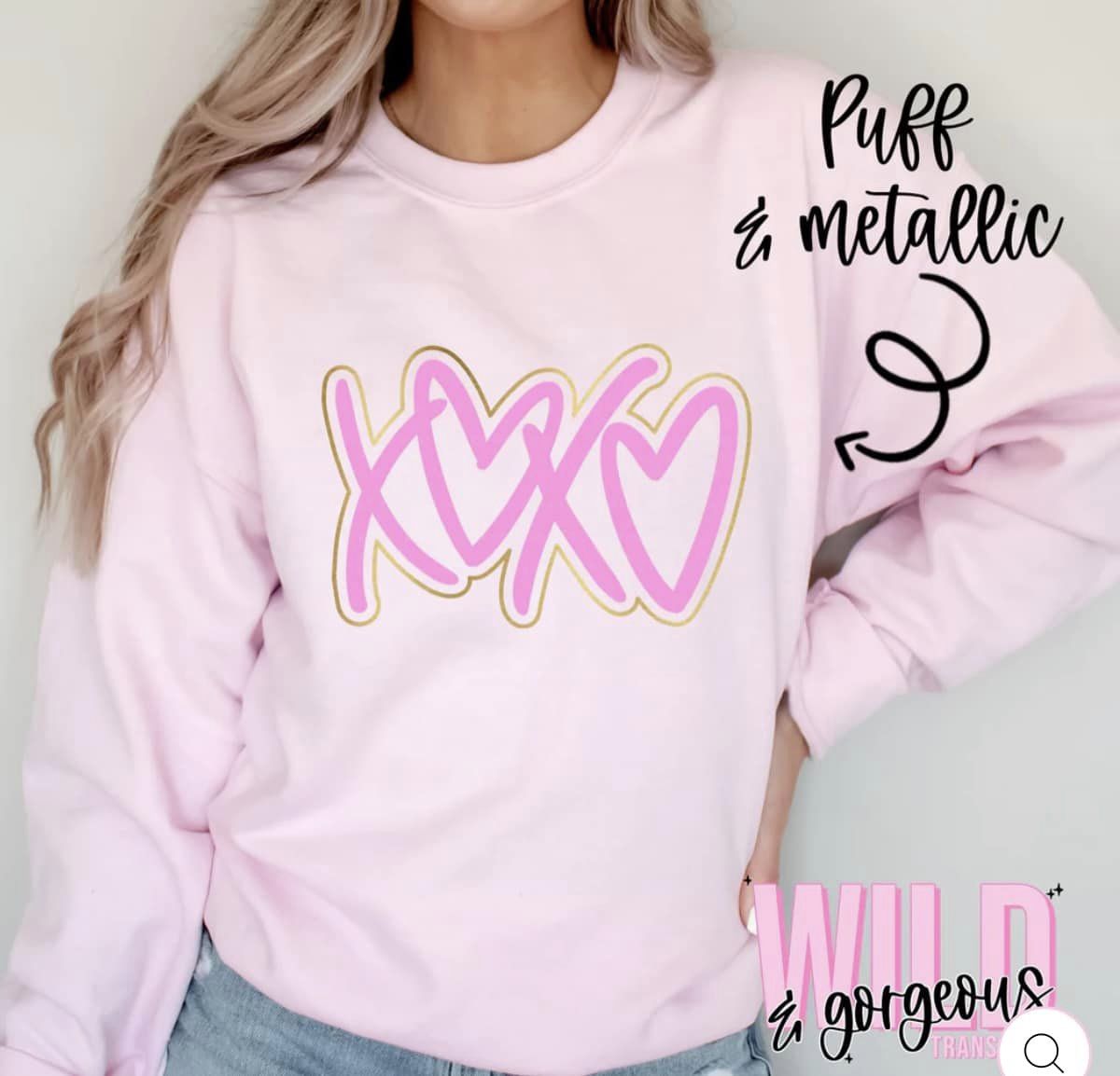 XOXO Pink Metallic & Puff Sweatshirt