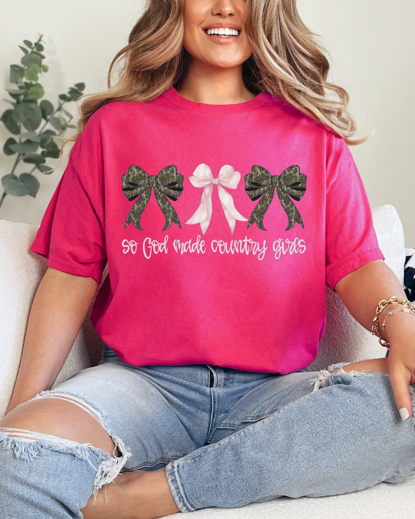 So God Made Country Girls Bow Tee – Faith Western Graphic T-Shirt