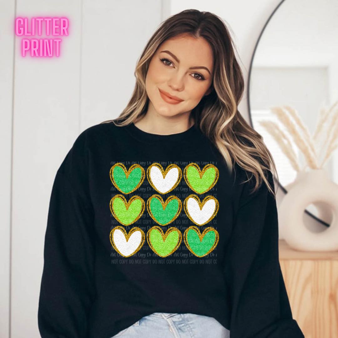 Green Glitter Hearts T-Shirt