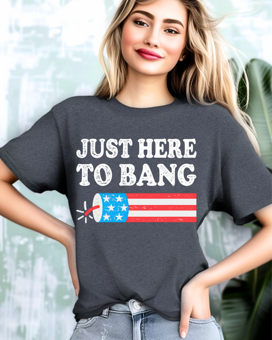 Just Here to Bang Graphic Tee – Patriotic Firework Shirt