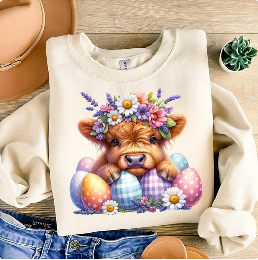 Easter Egg Highland Cow Sweatshirt