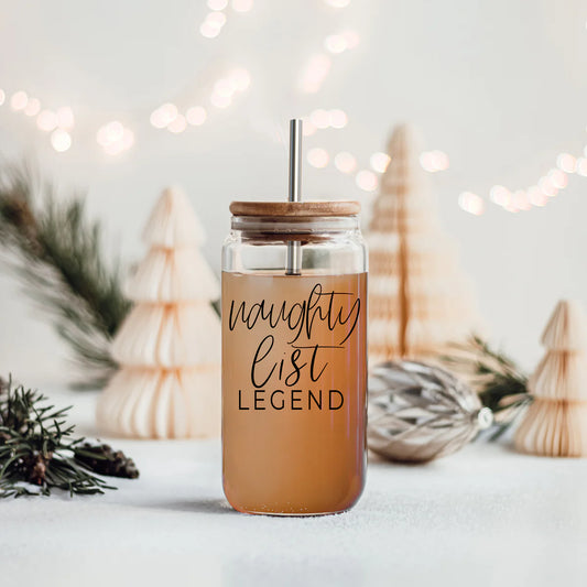 Naughty List Legend 17OZ Libby Glass with Lid and Straw