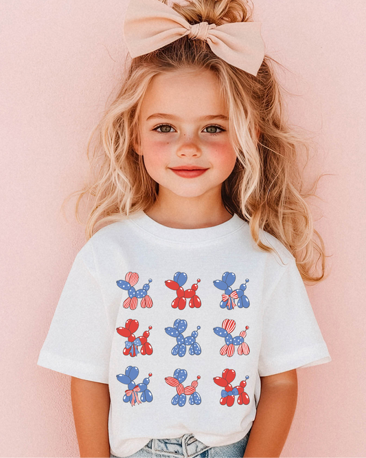 Girls Patriotic Balloon Dog Tee – Kids 4th of July Shirt