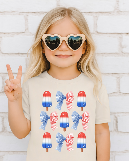Girls Patriotic Popsicle & Bow Tee – Kids 4th of July Shirt