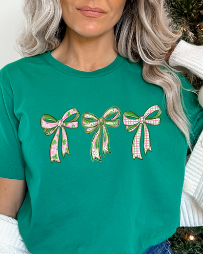 Triple Bow Shamrock Tee – St. Patrick’s Day Graphic Shirt