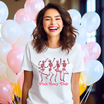 Pink Bony Club T-shirt – Dancing Skeletons Graphic T-Shirt