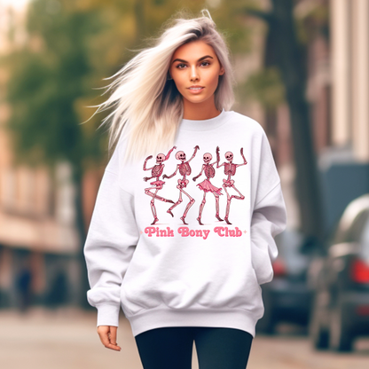 Pink Bony Club Sweatshirt – Dancing Skeletons Graphic Crewneck Sweatshirt