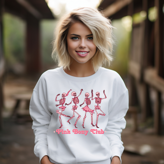 Pink Bony Club Sweatshirt – Dancing Skeletons Graphic Crewneck Sweatshirt