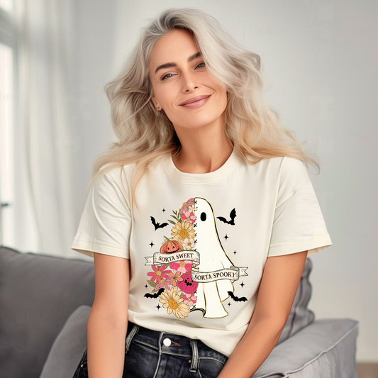 Sorta Sweet Sorta Spooky Floral Graphic Tee | Halloween Floral Ghost T-Shirt