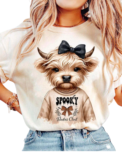 Spooky Babes Club Highland Cow Tee – Cute Halloween Graphic T-Shirt