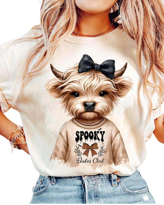 Spooky Babes Club Highland Cow Tee – Cute Halloween Graphic T-Shirt