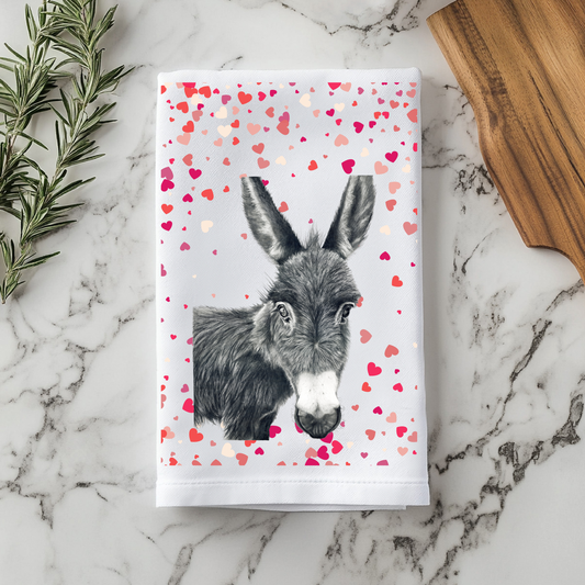 Donkey with Hearts Kitchen Towel